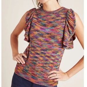 Anthropologie Rainbow Sleeveless Flutter Knit Sweater